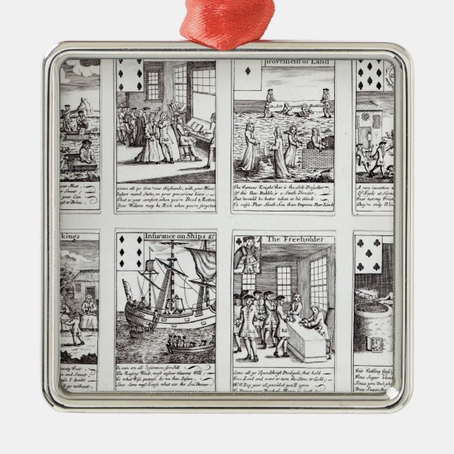 Set Spielkarteschilderung Satirical Silbernes Ornament (Vorne)