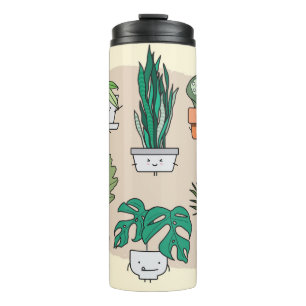 Set süßer Zimmerpflanzen in Töpfen. Farbige Botani Thermosbecher