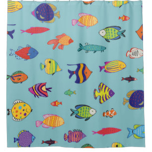 Set tropischer Fische. Zeilennahtloses Muster Duschvorhang