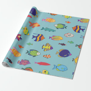 Set tropischer Fische. Zeilennahtloses Muster Geschenkpapier