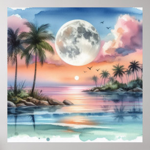 Set über Meer und tropische Inselfarbe Poster