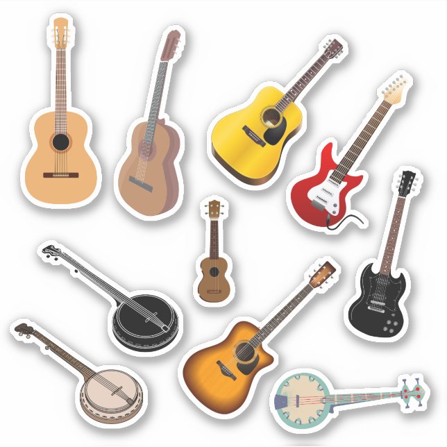 Set von 10 Gitarrenaufklebern | Instrumentenkleber Aufkleber (Vorderseite)