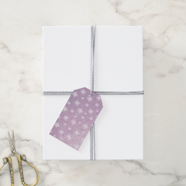 Set von 10 rosa Schneeflocke Geschenkanhänger (Mit Garn)