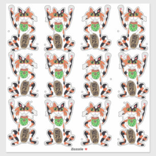 Set von 12 Niedlichen Maneki Neko Lucky Beckoning Aufkleber