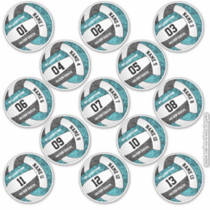 Set von 13 geistlich aquamarinen schwarzen Volleyb Aufkleber