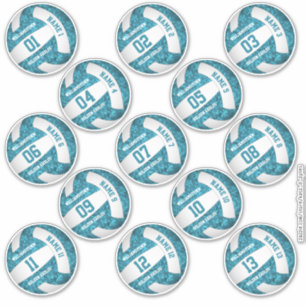 Set von 13 geistlich aquamarinen Volleyballstars Aufkleber