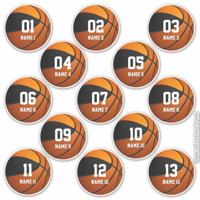 Set von 13 schwarz-orangefarbenen Mannschaftsfarbe Aufkleber (Vorderseite)