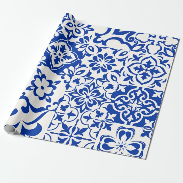 Set von 16 Fliesen Azulejos in blau, weiß. Origina Geschenkpapier (Ungerollt)
