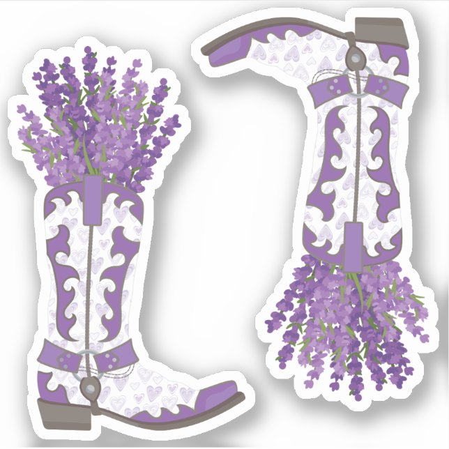 Set von 2 Lavender Cowboy Boot Custom Cut Aufkleber (Vorderseite)