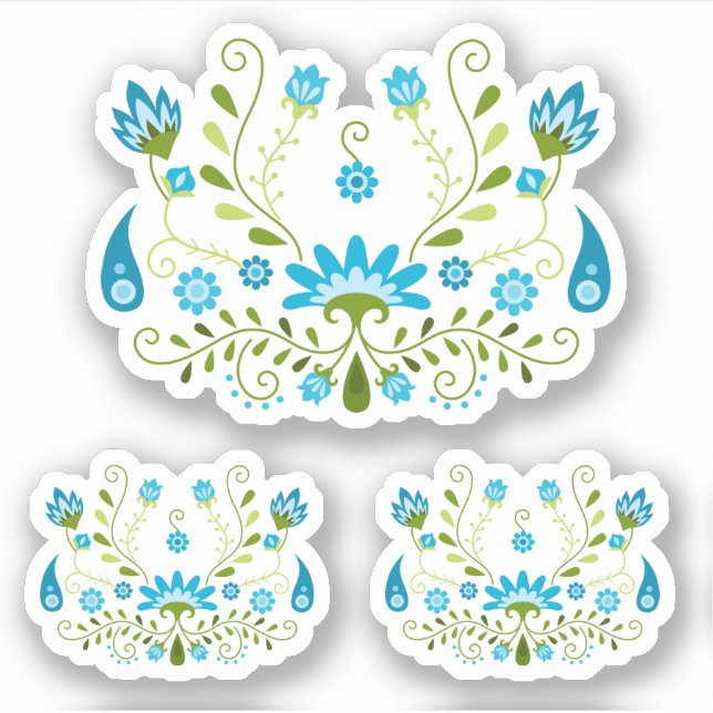 Set von 3 blauen traditionell mexikanischen Blüten Aufkleber (Vorderseite)
