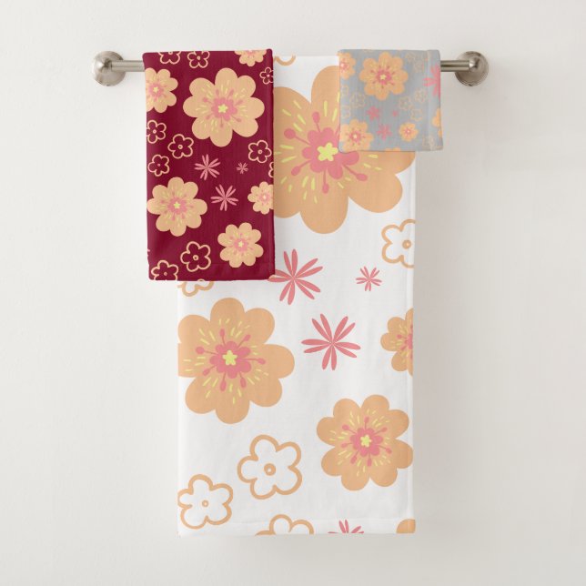Set von 3 einzigartigen Retro-Blume Badetücher (Insitu)