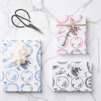Set von 3 Farben | Französische antike Tafelblätte Geschenkpapier Set