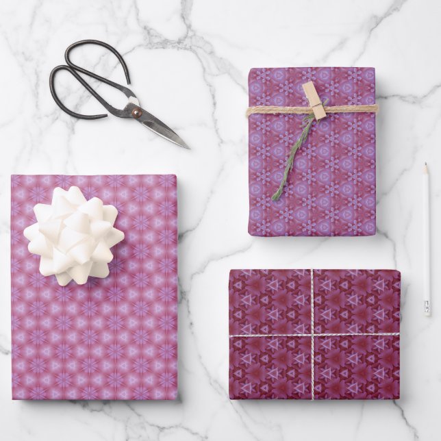 Set von 3 gedruckten Lila Schatten Geschenkpapier Set (Vorderseite)