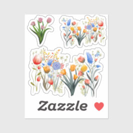 Set von 3 handbemalten Aquarellgarten Wildblume Aufkleber