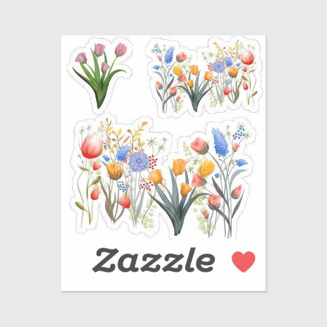 Set von 3 handbemalten Aquarellgarten Wildblume Aufkleber (Blatt)