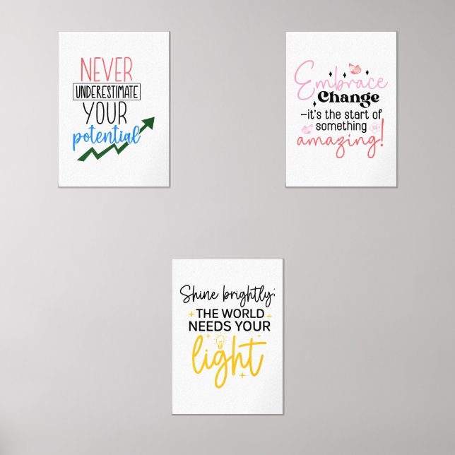 Set von 3 Inspiration-Zitat-Printen - Motivierend (Vorderseite)