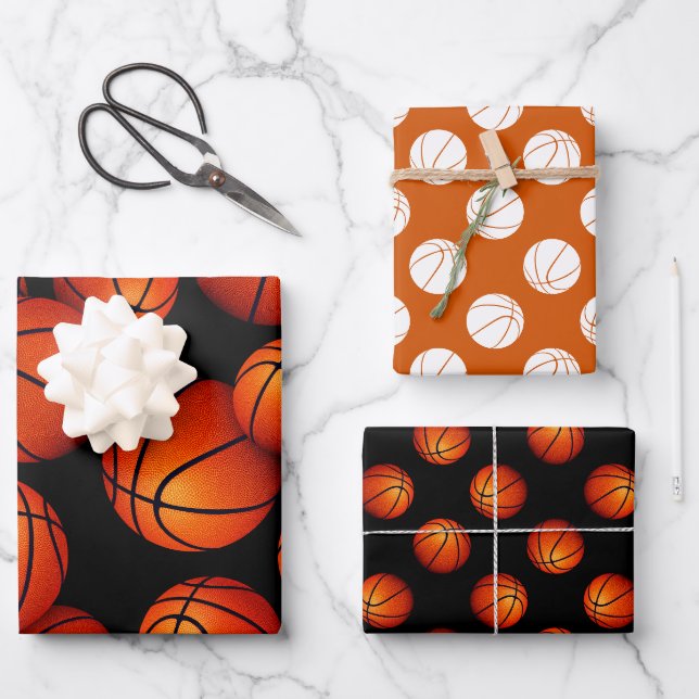 Set von 3 koordinierenden Basketballspielen Geschenkpapier Set (Vorderseite)