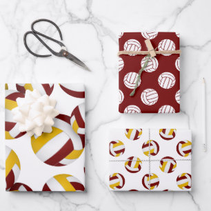 Set von 3 koordinierenden Marongoldvolleyball Geschenkpapier Set