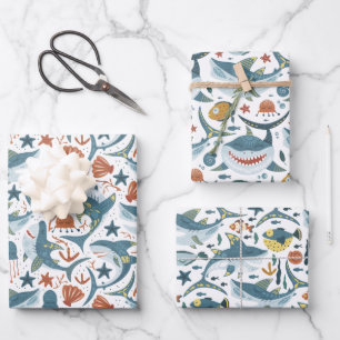 Set von 3 Musterschachteln für Baby Shark Geschenkpapier Set