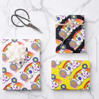 Set von 3 Regenbogen-Liebe Geschenkpapier Set