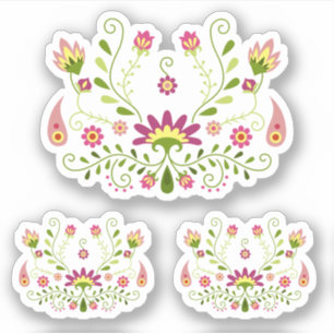 Set von 3 rosa Traditionelles mexikanisches Flora Aufkleber
