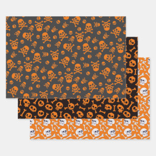 Set von 3 Schädel und Krebse Pumpkin Orange Geschenkpapier Set