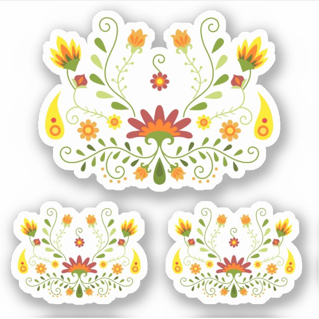 Set von 3 traditionellen roten mexikanischen Blüte Aufkleber (Vorderseite)