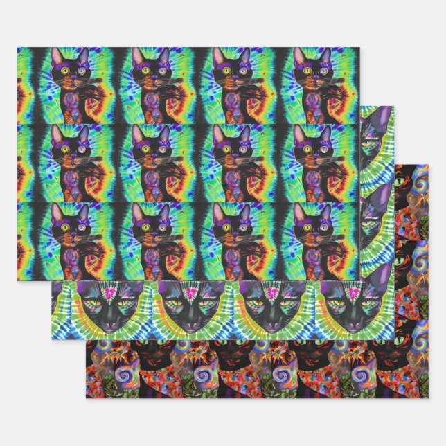 Set von 3 versammelten Coolen Halloween-Katzen-Ges Geschenkpapier Set (Set)