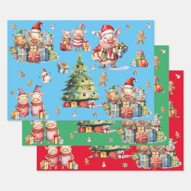Set von 3 versammelten Niedlichen Weihnachtsgesche Geschenkpapier Set (Set)