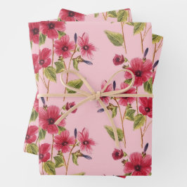 Set von 3 Wrapping Sheets, Aquarellfarbe Rosa Geschenkpapier Set