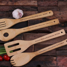 Set von 4 eingegrabenen Bambus Wood Kitchen Utensi