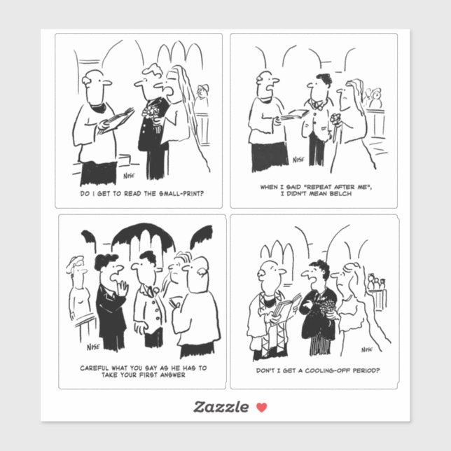 Set von 4 lustigen Hochzeitsreisenden Cartoon. Aufkleber (Blatt)