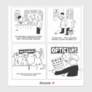 Set von 4 lustigen Optiker Cartoon. Aufkleber