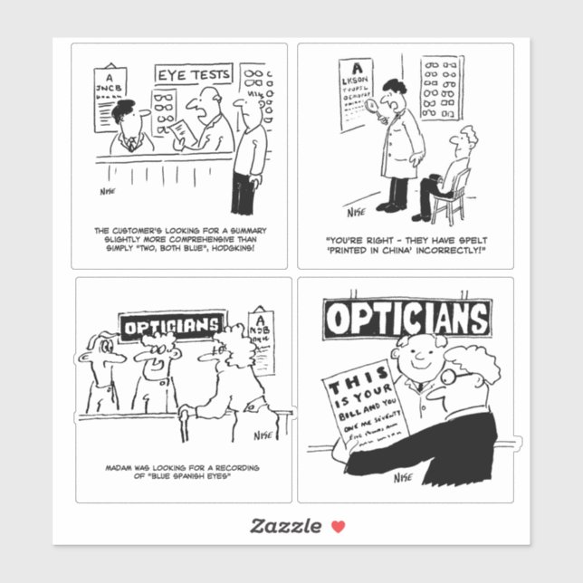 Set von 4 lustigen Optiker Cartoon. Aufkleber (Blatt)