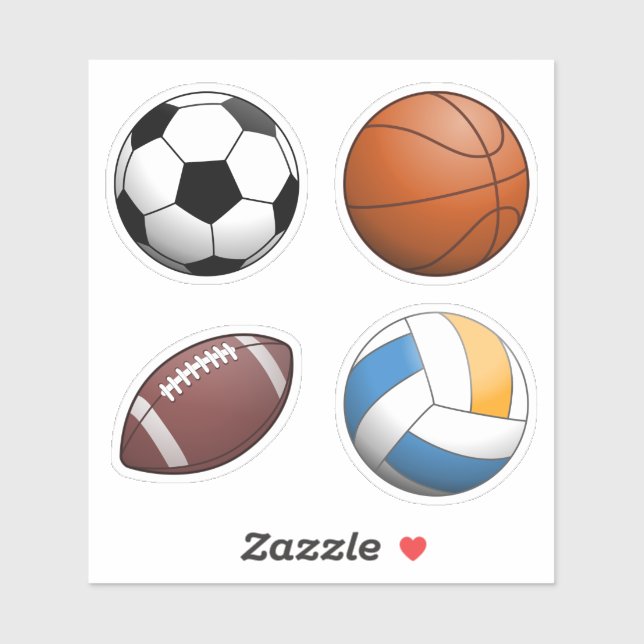 Set von 4 Sportballen Aufkleber (Blatt)