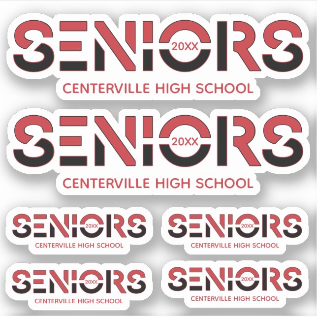 Set von 6 rot-schwarz zweifarbigen Senioren in Sch Aufkleber (Vorderseite)