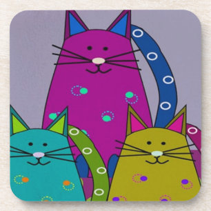 Set von 6 Untersetzer - Volkskunst - Drei Katzen P