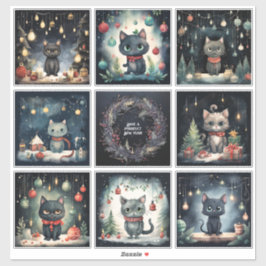 Set von 8 Katzen Weihnachten Aufkleber