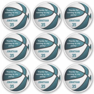Set von 9 aquamarinem Gastgeschenk-Basketball Aufkleber