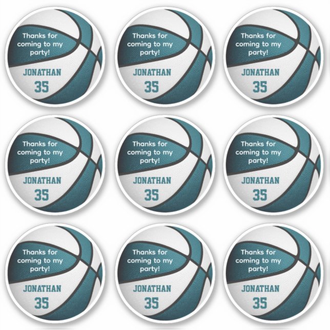 Set von 9 aquamarinem Gastgeschenk-Basketball Aufkleber (Vorderseite)