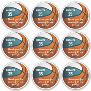 Set von 9 aquamarinem Gastgeschenk-Basketball Aufkleber
