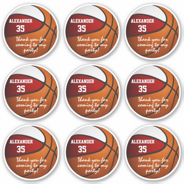 Set von 9 weißem Basketball-Gastgeschenk Aufkleber (Vorderseite)