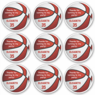 Set von 9 weißen Basketball Party vielen Dank Aufkleber