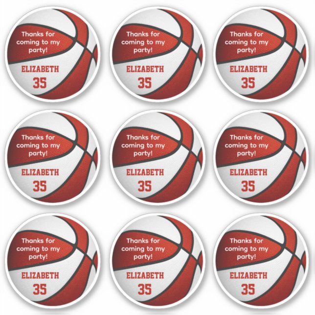 Set von 9 weißen Basketball Party vielen Dank Aufkleber (Vorderseite)