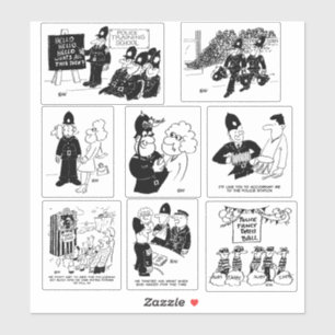 Set von acht funny UK Police Cartoon Aufkleber