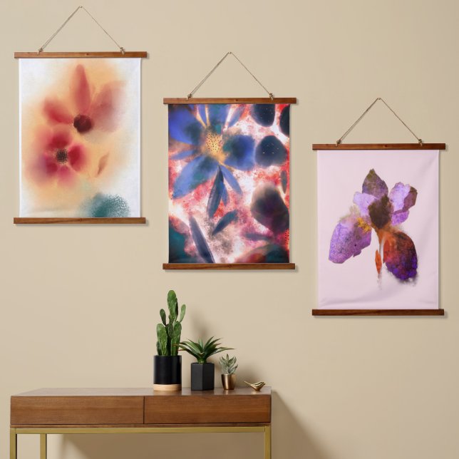 Set von Aquarellbildern Wandteppich Mit Holzrahmen (Asymmetrisch)