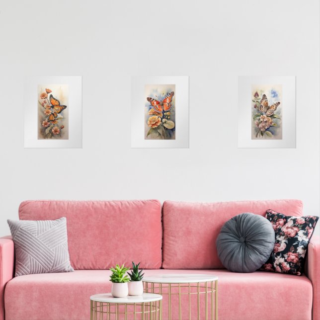 Set von drei amerikanischen Schmetterlingen in Aqu (Wohnzimmer)