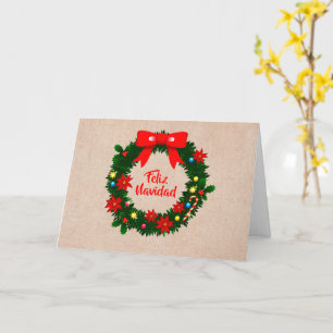 Set von Feliz Navidad Merry Christmas Wreath Bow Karte