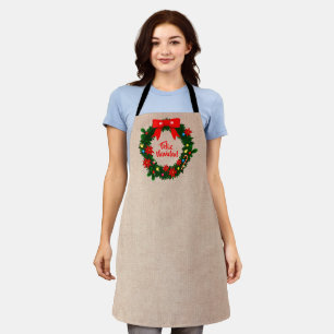 Set von Feliz Navidad Merry Christmas Wreath Bow Schürze