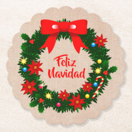 Set von Feliz Navidad Merry Christmas Wreath Bow Untersetzer